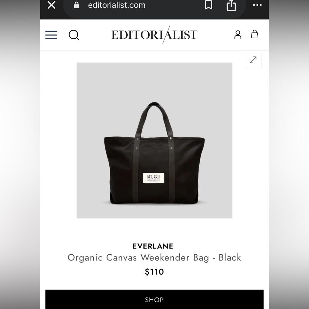 NWT everlane Organic Canvas Weekender Bag - Black large tote bag - Picture 11 of 11